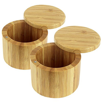 Estilo 2 pc Premium Bamboo Salt and Pepper Bowls, Wooden Spice Containers with Magnetic Swivel Lids, Perfect for Salt, Spice, Sugar, Pepper - style: 2-Pack