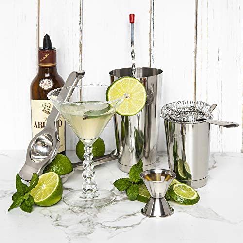 Bar Set Cocktail Shaker Set, Stainless Steel Mixology Bartender Kit, 16 Piece Cocktail Kit, Silver Cocktail Set, Bar Tools: 30oz Martini Shaker, Muddler, Bar Kit Cocktail Book, Jigger and Pourers - color: Silver, size: 16 Piece
