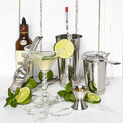 Bar Set Cocktail Shaker Set, Stainless Steel Mixology Bartender Kit, 16 Piece Cocktail Kit, Silver Cocktail Set, Bar Tools: 30oz Martini Shaker, Muddler, Bar Kit Cocktail Book, Jigger and Pourers - color: Silver, size: 16 Piece