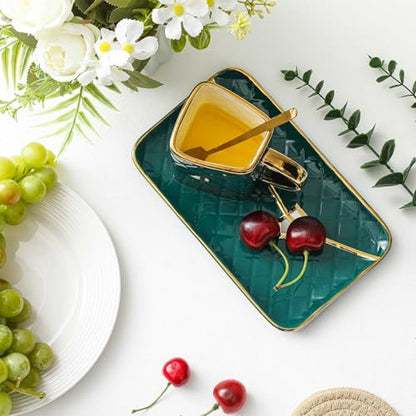 Zubebe 1 Set Coffee Mug Elegant Handbag Shaped Cup Modern Ceramic Purse Mug with Spoon and Saucer, 10oz Cute Creative Tea Cup for Woman Girls Gift (Dark Green) - color: Dark Green