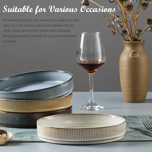 E-far Pasta Bowls Set of 4, 35oz Large Salad Bowl Plate for Dinner Serving Soup, Wide & Shallow Ceramic Stoneware Pasta Plates, Microwave & Dishwasher Safe, Reactive Glaze Textured Stripes, Multicolor - color: Multicolor