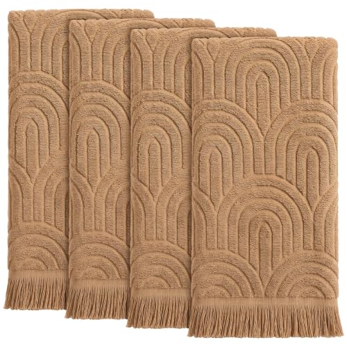 Tingjoo Decorative Hand Towels Bathroom 4 Pack Soft Boho Cotton Turkish Absorbent Face Towel Set for Boho Bathroom Decor Soft Kitchen Hotel Spa Farmhouse Guest Tea Gift (Brown) - color: Brown