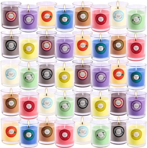 YOROXRG Scented Candles, Jasmine, Rose, Vanilla, Bergamot, fig, Lavender, Lemon, Spring,Strawberry, Rosemary, Aromatherapy Candles,Soy Wax Glass Jar Candle - 40 Pack - color: 40 Colors