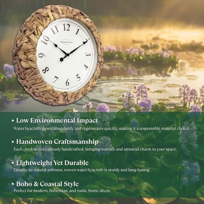 Farmhouse Series, Rustic Woven Clock | 12.6-Inch Natural Woven Water Hyacinth/Seagrass Wall Clock, Wall Art for Home & Farmhouse Décor - size: 12.6 inch
