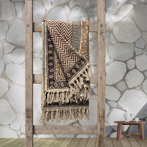 Trade Star 100% Cotton Throw Blanket Designer Throw Cozy Blanket with Tassels Decorative Premium for Home Decor with Beautiful Syahi-Begar Block Printing 50x70 Inches (Throw Blanket 17) - color: Throw Blanket 17