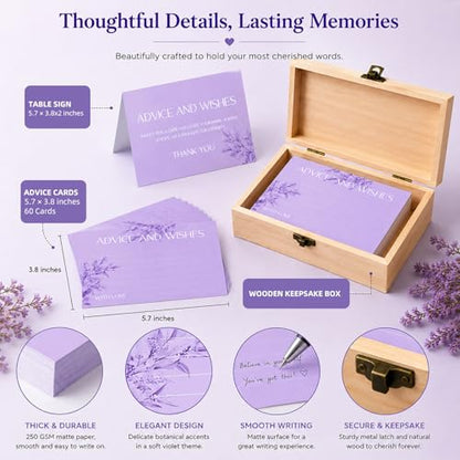60pcs Lavender Eucalyptus Advice and Wishes Cards, 5.7"x3.8" Wedding Advice Cards for Bridal Shower, 250gsm Thick Paper Wedding Guest Book Alternative, for Mr & Mrs Engagement Party - color: BLUE