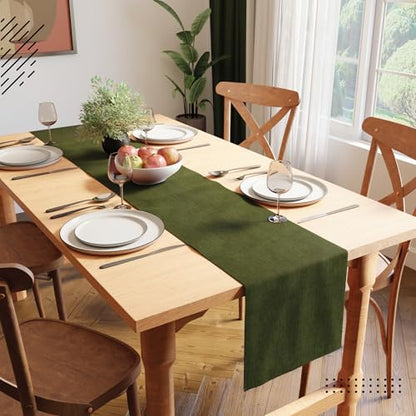 Encasa XO Table Runner 4 to 6 Seater, Soft Chenille 13"x72" | Moss green, Woven Rib Texture | Machine Washable | Colorfast & Shrink Resistant | Durable Polyester Yarns - color: Moss Green, size: 13x72 in