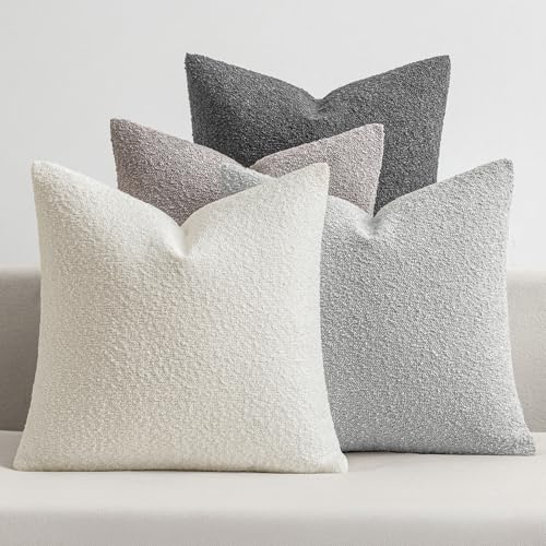 MIULEE Decorative Boucle Throw Pillow Covers 20x20 Inch Grey Set of 4 | Neutral Textured Accent Pillow Cases Soft Couch Cushion Covers for Modern Farmhouse Boho Sofa Bed Livingroom Home Decor - color: Neutral Grey, size: 20" x 20" (Pack of 4)