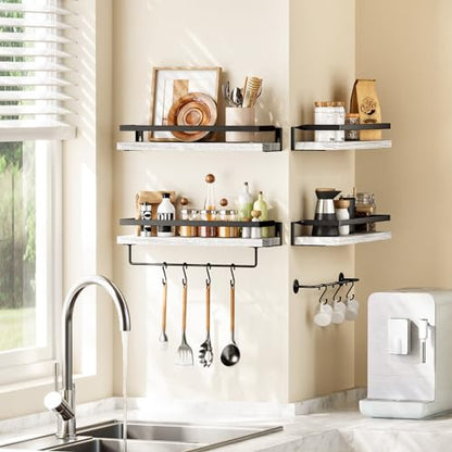 Amada Bathroom Shelves with Towel Bar, Set of 2, White | Floating Shelves with Detachable Towel Bar, Protective Metal Guards, Paulownia Wood, Bathroom, Living Room & Kitchen Storage - color: White