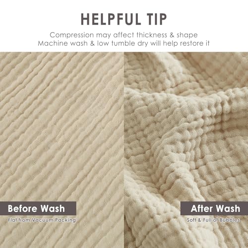 EMME Cotton Blanket Queen Size for Bed Soft Muslin Bed Blankets 90"x90" Beige Lightweight Breathable Bedspread Coverlet All Season Gauze - color: 02 - Beige, size: Queen (90" x 90")
