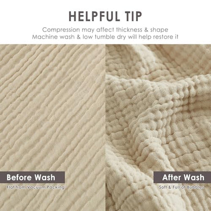 EMME Cotton Blanket Queen Size for Bed Soft Muslin Bed Blankets 90"x90" Beige Lightweight Breathable Bedspread Coverlet All Season Gauze - color: 02 - Beige, size: Queen (90" x 90")