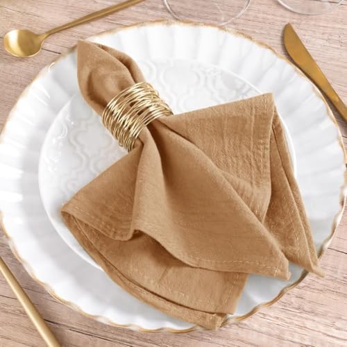 Caramel Cotton Linen Cloth Napkins Boho Rustic Dinner Napkins Cloth | 16"×16",Set of 8 Cloth Napkins Bulk,Washable Dinner Napkins for Wedding Party Baby Bridal Shower Birthday Table Decor - color: Caramel, size: 16" x 16" (Set of 8)