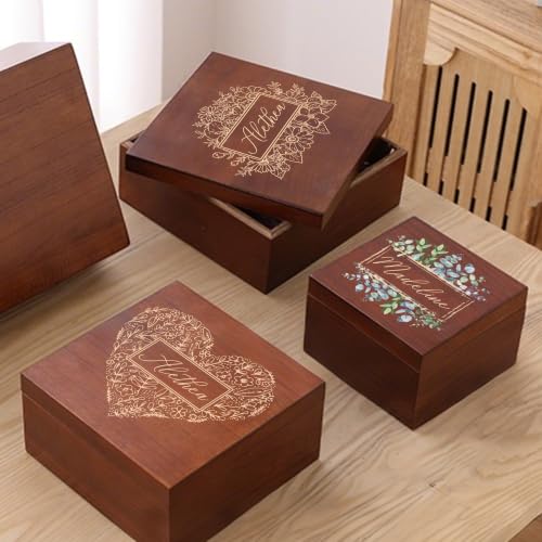 Personalized Wood Keepsake Box Custom Memory Box for Photos Jewelry Letters | Rustic Memento Storage Box for Wedding, Anniversary, Birthday, Christmas, Graduation & Bridesmaid Gifts, Customize Text - size: 7.7"L x 7.7"W x 3.9"H, style: Green Plant