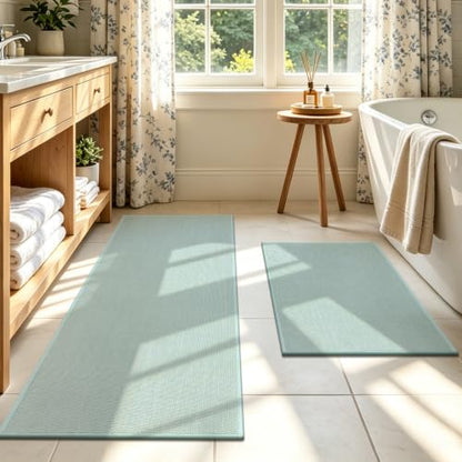 SHACOS Bath Mat Set of 2 Ultra Thin Bathroom Rugs, Light Green | 17"x24"+17"x47" Non-Slip Rubber Bath Rugs Toilet Washable Quick Dry Absorbent - color: Light Green, size: 17"x24"+17"x47"