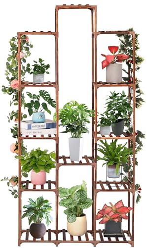 XXXFLOWER Plant Stand Indoor Outdoor 13 Tiers Wood Plant Shelf for Multiple Plants ，Large Plant Rack for Window Garden Balcony Patio Porch Living Room
