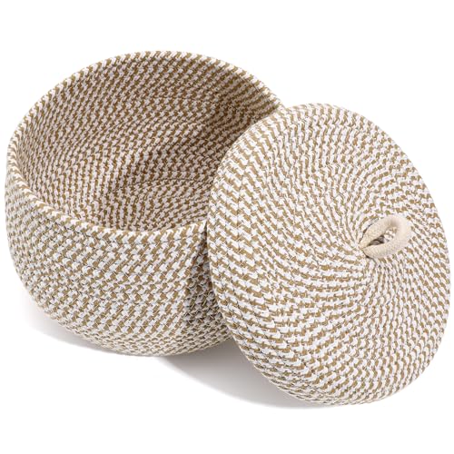 Zerodeko Round Storage Basket with Lid, Cotton Rope Lidded Basket for Organizing, Decorative for Desk, Bedroom, And Living Room - Small Storage Box for Household Items, Baby & Kids