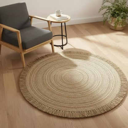 Hand Woven Jute Round Rug, Natural Reversible Boho Area Rug for Entryway, Kitchen, Living Room and Bedroom I Farmhouse Indoor Floor Rug - 4ft, Circular - size: 4' (Round)