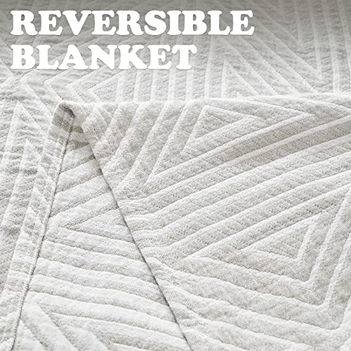 jinchan 100% Cotton Muslin Blanket Twin Boho Throw Blanket 50x60 Soft Gray | 3-Layer, Geometric Triangle Quilt, Cooling Breathable Lightweight, for Adult, Soft, Reversible, Summer, Couch, Sofa, Bedroom - color: B. Triangle Grey, size: 50"x60"