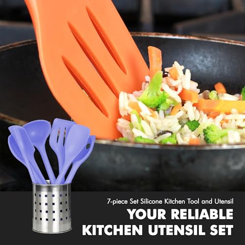 Chef Craft - Premium Silicone Kitchen Tools and Utensils Set, Non-Scratch, Withstands Temperatures up to 450°F, BPA-Free, 7 Piece Cooking Utensils Set, Pastel Blue - color: Pastel Blue, size: 7 Piece Set