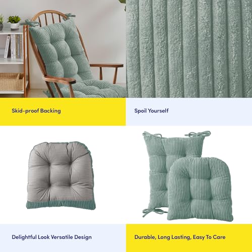 Rocking Chair Cushion Premium Tufted Pads Non Skid Slip Backed Crushed Velvet Cover Set of Upper and Lower with Ties, 21 in x 17 in | 17 in x 17 in, Velvet Mint - color: Velvet Mint, style: 21" X 17"/17" X 17" (Pack of 1)