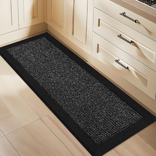 BEQHAUSE Kitchen Runner Rug 24"x60", Non Slip Kitchen Mat Washable, Black | Kitchen Mats for Floor, Extra Absorbent and Stain Resistant Kitchen Rugs for Laundry, Entryway, Hallway & Sink - color: Black, size: 24" X 60" (Rectangular)