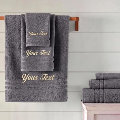 Hawmam Linen Personalized Towels - Customized Turkish Cotton Towel Set, Monogrammed Towels with Initials, Name & Embroidery, Idea for Weddings, Bridal Showers, Anniversaries, for Couples - Grey - color: Cool Grey