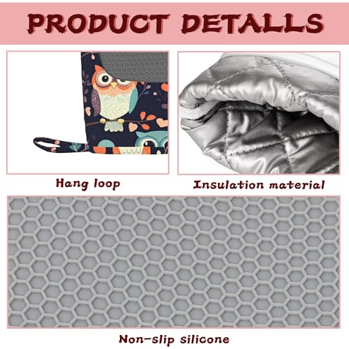 Cute Owl Heat-Resistant Silicone Oven Mitts and Pot Holders 4 Piece Set,Extra Long Non-Slip Kitchen Oven Gloves for Cooking, Baking, BBQ,Grilling - color: Cute Owl