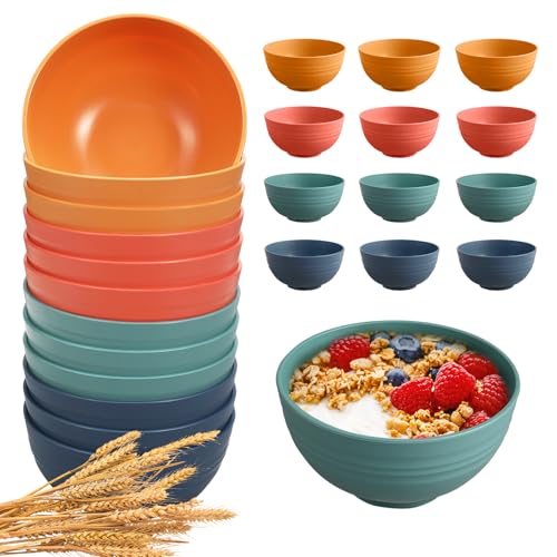 HEYCOME 12 Pcs Unbreakable Cereal Bowls Set, 26 Oz Wheat Straw Bowls Set, Microwave & Dishwasher Safe Bowls for Kitchen, Reusable Plastic Bowls for Soup, Salad and Snack, BPA Free, Multicolor - color: 4-Dark multicolor