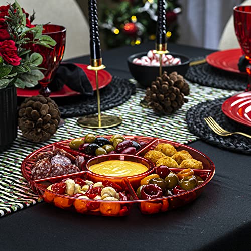 Plasticpro 6 Sectional Round Plastic Serving Tray/Platter (4, Red) - color: Red