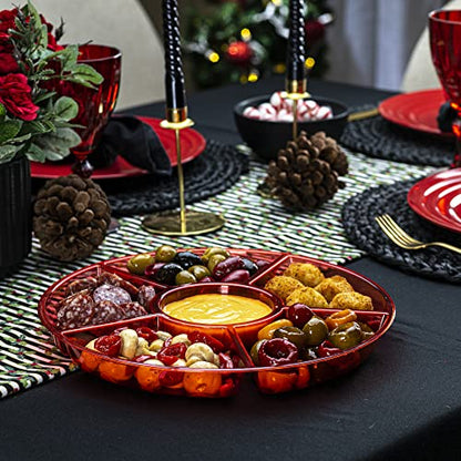 Plasticpro 6 Sectional Round Plastic Serving Tray/Platter (4, Red) - color: Red