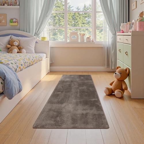 jinchan 2x5 Solid Plush Runner Rug Shaggy Washable Hallway Rug, Brown | Soft, Cozy, Non-Slip, Modern, Faux Wool, Performance Rug, Floor Carpet, Entryway, Bathroom, Kitchen, Laundry Room, Bedroom - color: Solid Brown, size: 2' x 5' (Rectangular)
