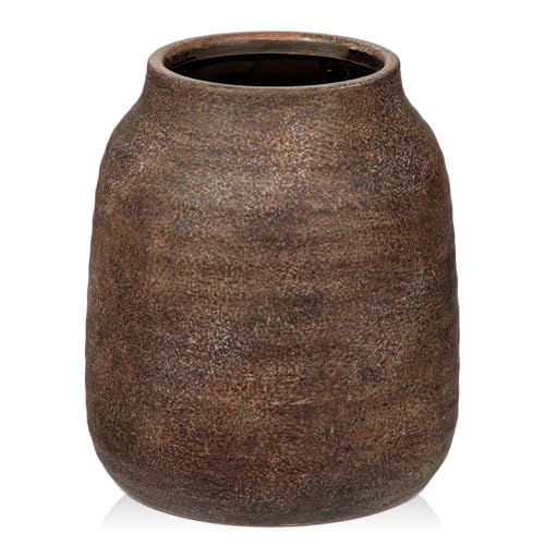 Briful Ceramic Flowers Vase Home Decor, Kitchen Dining Farmhouse Table Vases, Rustic Vintage Living Room Bathroom Bedroom Decorations for Office Coffee Desk Fireplace Shelf Mantel (8.3” Tall, Brown) - color: Brown, size: 8.3 Inch