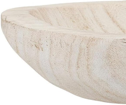 Large Whitewashed Decorative Wood Bowl - Hand Carved Paulownia Tray for Coffee Table Centerpiece & Entryway Catchall - Organic Modern Farmhouse Decor