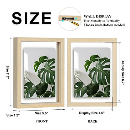 Egofine 5x7 Floating Frames Set of 2, Double Plexiglass Picture Frame, Made of Solid Wood Display Any Size Photo up to 5x7, Wall Mount or Tabletop Standing, Natural Wood - color: Natural Wood, size: 5x7
