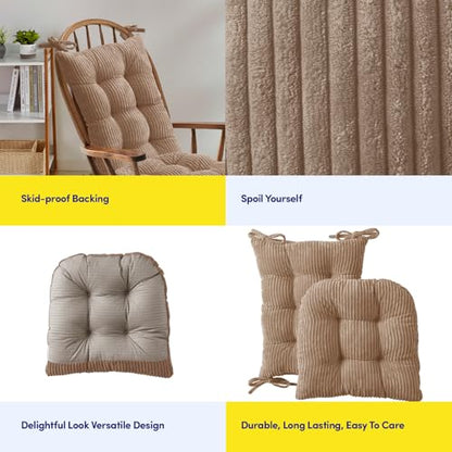Rocking Chair Cushion Premium Tufted Pads Non Skid Slip Backed Crushed Velvet Cover Set of Upper and Lower with Ties, 21 in x 17 in | 17 in x 17 in, Velvet Taupe - color: Velvet Taupe, style: 21" X 17"/17" X 17" (Pack of 1)