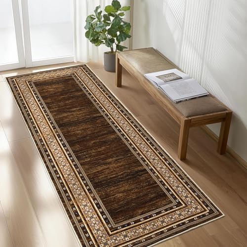 Modern Runner Rugs 2x8 Non Slip Washable Runners for Hallways, Washable Stain Resistant Kitchen Mats for Floor, Foldable Bathroom Area Rugs for Bedroom, Entryway, Hallway, Red Brown | Non Slip Non Shedding Stain Resistant Neutral Textured Solid Foldable S