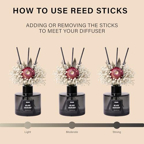 Reed Diffuser Set with Dried Flowers, 5.1 fl oz / 150ml, Black Orchard - Home Fragrance Diffuser with Sticks for Bathroom Shelf Decor, Bedroom, Office & Gift
