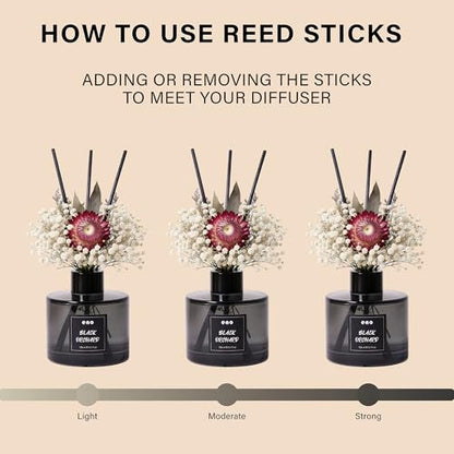 Reed Diffuser Set with Dried Flowers, 5.1 fl oz / 150ml, Black Orchard - Home Fragrance Diffuser with Sticks for Bathroom Shelf Decor, Bedroom, Office & Gift