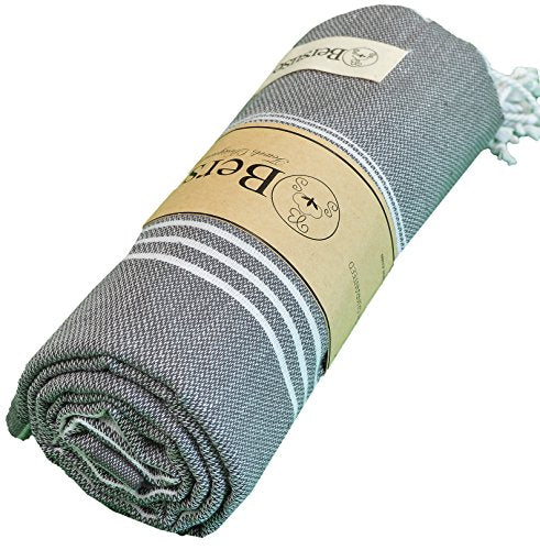 Bersuse Towels Anatolia XL Beach Blanket Throw Blanket Turkish Towel 100% Cotton Extra-Large Quick-Dry Lightweight Premium Peshtemal Towel - 61x82 Inches, Anthracite - color: Anthracite