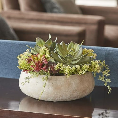 Round Faux Succulent Arrangement, 14" Premium Artificial Indoor Plant Enhances Interior Design, Display on Any Surface in Your Home Adding an Inviting Touch of Nature, Natural Planter Pot Included - size: 14" Round Natural