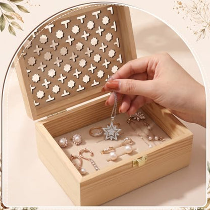 Novabright 3 Pcs Wooden Keepsake Box with Lids Handmade Nesting Decorative Treasure Chest Box Decorative Storage Containers Gift Ideas for Men & Women Jewelry Rings Crafts Storage (Carved Style) - style: Carved Style