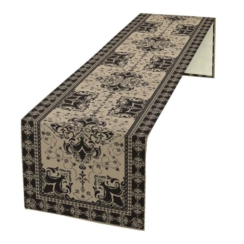 Vintage Baroque Damask Diamond Table Runner Black Beige Floral Tablerunner for Kitchen Cafe Dining End Table Sofa Holiday Wedding Decor 13x36in - color: Vintage-40, size: 13x36in