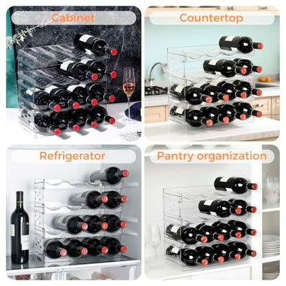BoxedHome Plastic Water Bottle Organizer and Wine Rack Storage Holder for Inside Cabinet, Kitchen Countertop, Table Top, Pantry, Bars, Cabinets, Fridge - Clear (4 Tier 16 Containers) - size: 4Tier 16Bottles