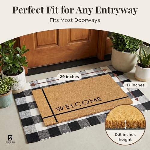 Coir Welcome Mat, Non-Slip, Welcome Classic 7, 17x29 in | 100% Natural Coir, Anti-Shedding, Durable PVC Backing, Traps Dirt and Mud, Indoor and Outdoor Entryway, Easy to Clean - color: Welcome Classic 7