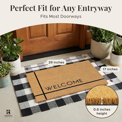 Coir Welcome Mat, Non-Slip, Welcome Classic 7, 17x29 in | 100% Natural Coir, Anti-Shedding, Durable PVC Backing, Traps Dirt and Mud, Indoor and Outdoor Entryway, Easy to Clean - color: Welcome Classic 7