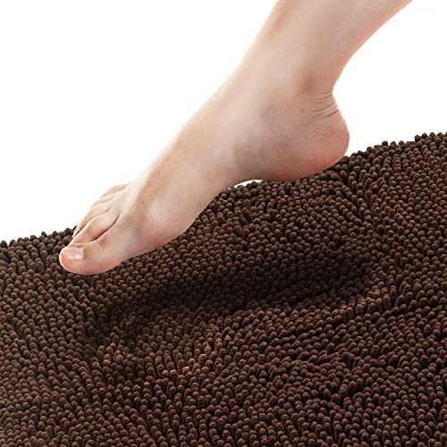 Bathroom Rugs, Extra-Thick Memory Foam Bath Mat, Ultra-Soft Chenille Microfiber, Highly Absorbent, Machine Washable, Shaggy Bath Mats for Bathroom, Non-Slip (27"x47") Mocha Brown - color: Mocha Brown, size: 2'3" x 3'11" (Rectangular)