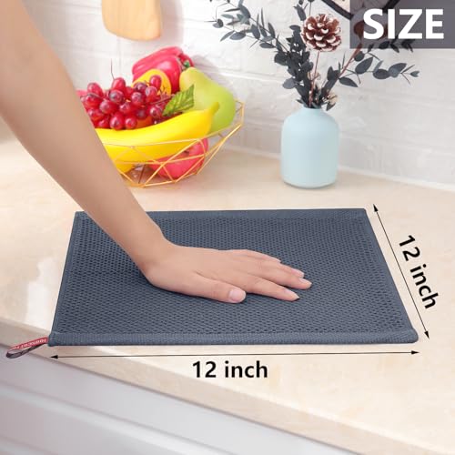 Homaxy 100% Cotton Waffle Weave Kitchen Dish Cloths, 7-Pack, Dark Grey | 12 x 12 Inches, Ultra Soft Absorbent Dish Towels, Quick Drying Dish Rags with Hanging Loop - color: Dark Grey, size: 12 X 12 - 7 Pack