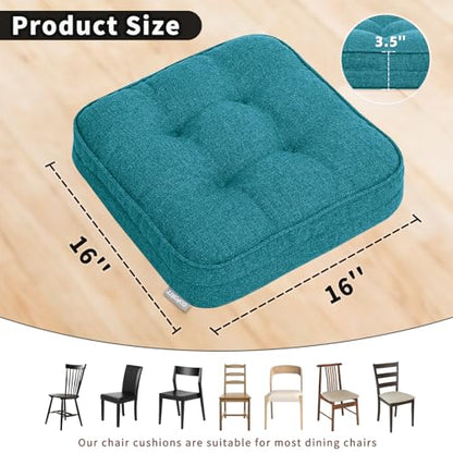 GOFORIT Memory Foam Cushion，Square Seat Cushions for Dining Chairs,Non-Slip Chair Pads with Removable Cover, 16'' x 16'', Blue - color: Blue