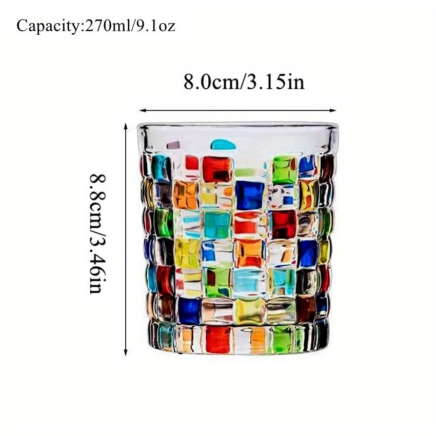Set of 6 or 5 Hand-painted Colorful Glass Tumblers, Drinking Glassware, Cocktail Glasses for Iced Coffee Juice Tea Beverage Milk Wine With Artistic Design - color: Woven-Bag Design Set of 6