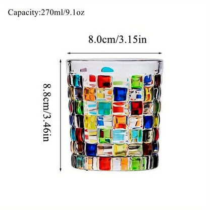 Set of 6 or 5 Hand-painted Colorful Glass Tumblers, Drinking Glassware, Cocktail Glasses for Iced Coffee Juice Tea Beverage Milk Wine With Artistic Design - color: Woven-Bag Design Set of 6